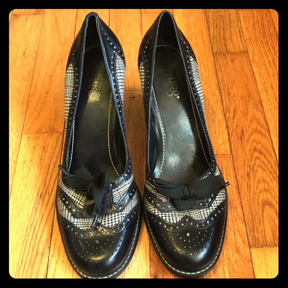 Franco Sarto Black/White Plaid Wingtip-Style Pumps